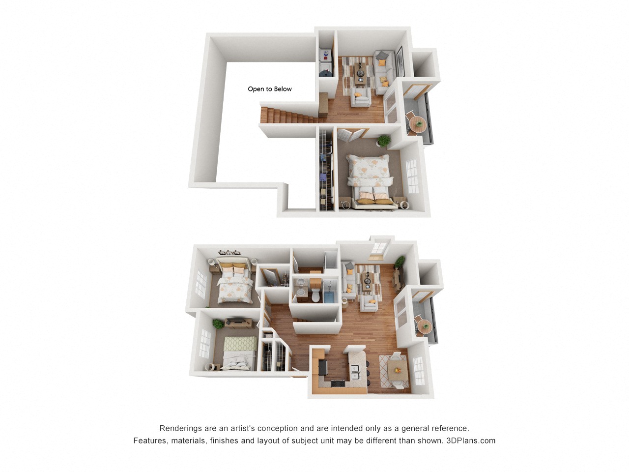 Floor plan for 3 beds, 2 baths, 1428 sqft